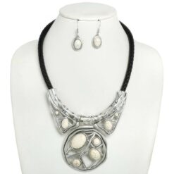 Boho Turquoise Leather Cord Bib Necklace Set