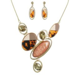 Natural Gem Oval Cluster Bib Necklace Set