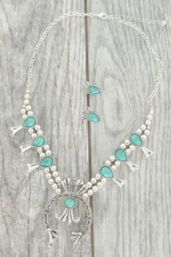 Western Epoxy Gemstone Squash Blossom Necklace Set