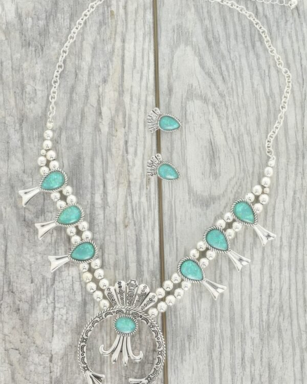 Western Epoxy Gemstone Squash Blossom Necklace Set