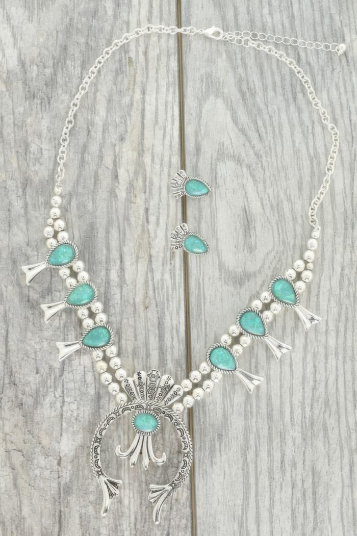 Western Epoxy Gemstone Squash Blossom Necklace Set - Image 1