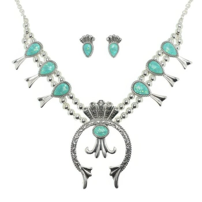 Western Epoxy Gemstone Squash Blossom Necklace Set - Image 2