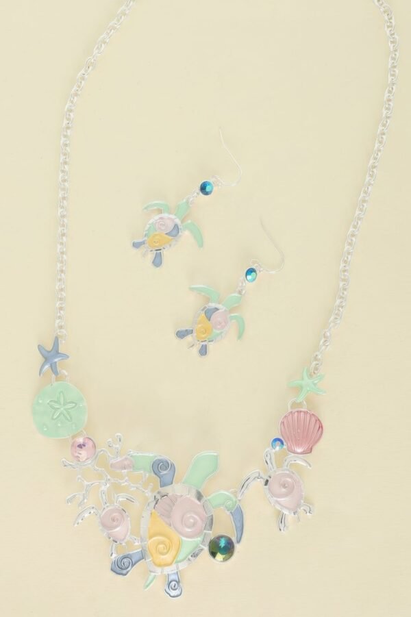 Sea Life Rhinestone Metal Bib Necklace Set