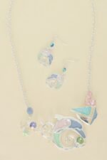 Sea Life Dolphin Rhinestone Metal Bib Necklace Set