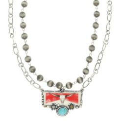 Western Red Bull Turquoise Pendant Necklace