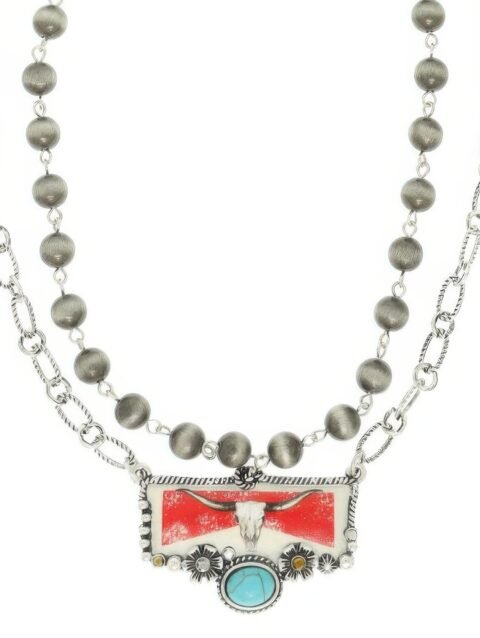 Western Red Bull Turquoise Pendant Necklace