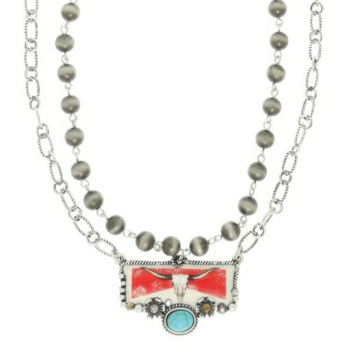 Western Red Bull Turquoise Pendant Necklace