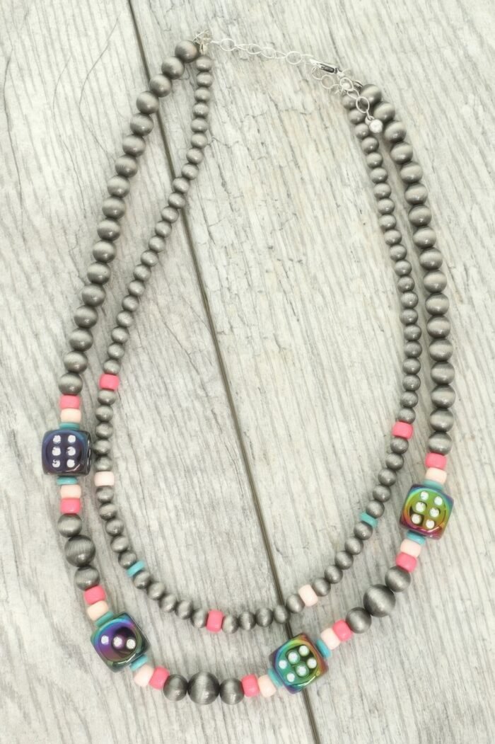 Western Multi Strand Dice Beaded Necklace - Image 1