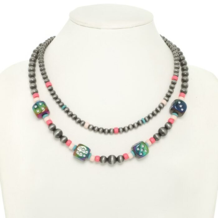 Western Multi Strand Dice Beaded Necklace - Image 2