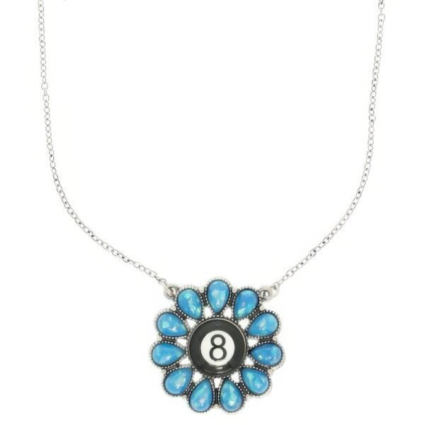 Western Eight Ball Flower Penadnt Necklace