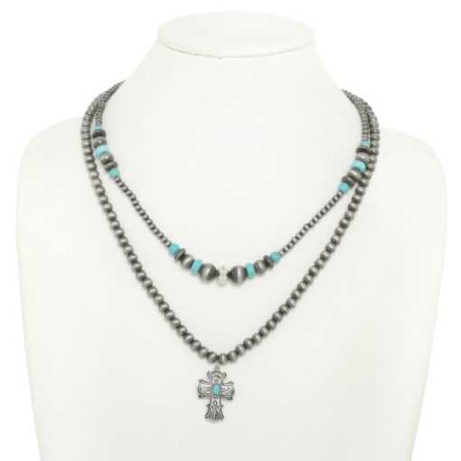 Western Turquoise Cross Pendant Necklace - Image 2