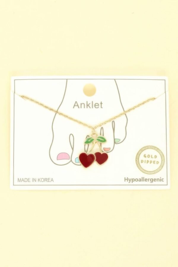 Gold Plated Cherry Hearts Anklet
