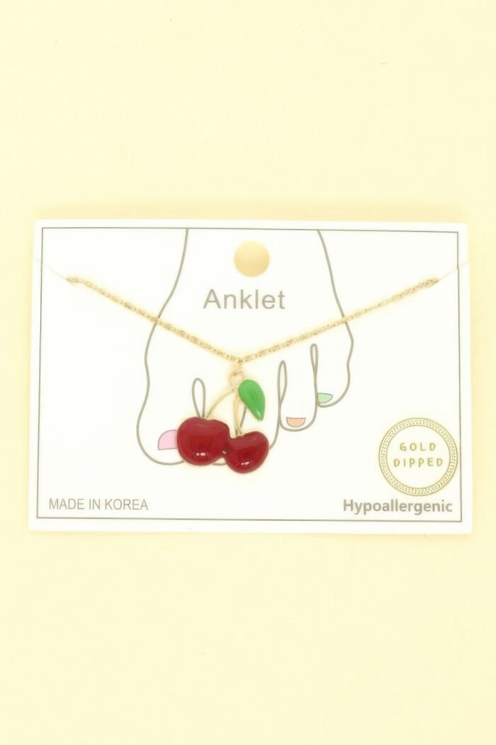 Gold Plated Cherry Charm Anklet - Image 1