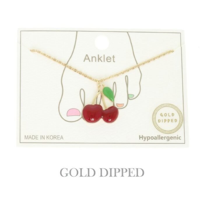 Gold Plated Cherry Charm Anklet - Image 2