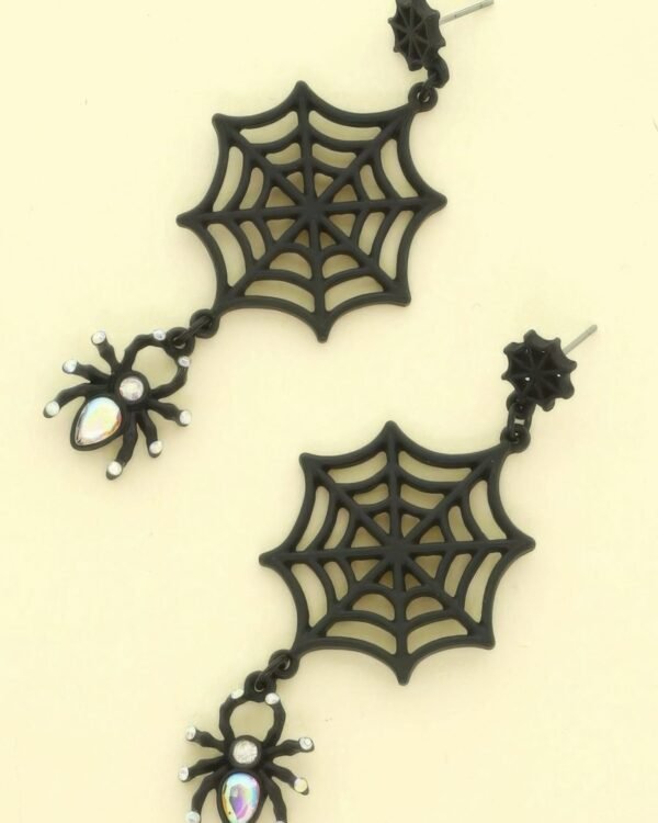 Halloween Enamel Black Webbed Spider Earrings