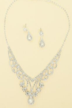 Crystal Rhinestone Pave Teardrop Necklace Set