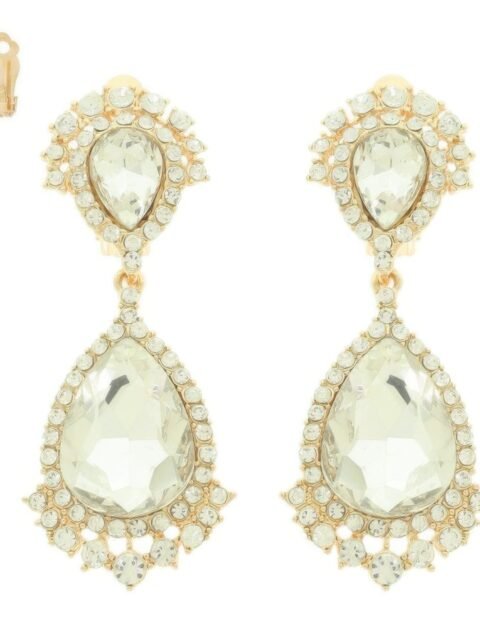 Teardrop Crystal Halo Clip On Earrings