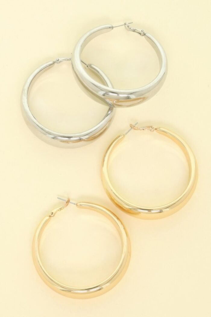 Gold Plated Chunky Hoop Earrings - Image 2