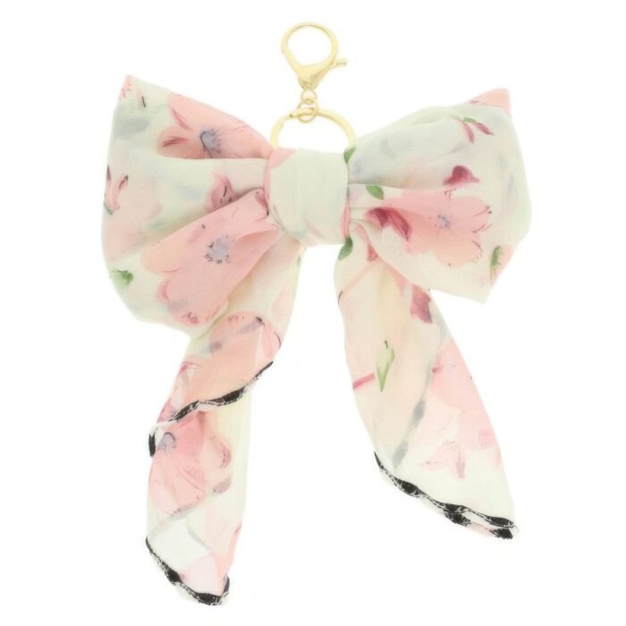 Floral Theme Scarf Bow Bag Charm Keychain - Image 1