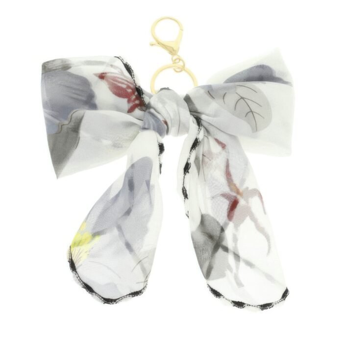 Floral Theme Scarf Bow Bag Charm Keychain - Image 2