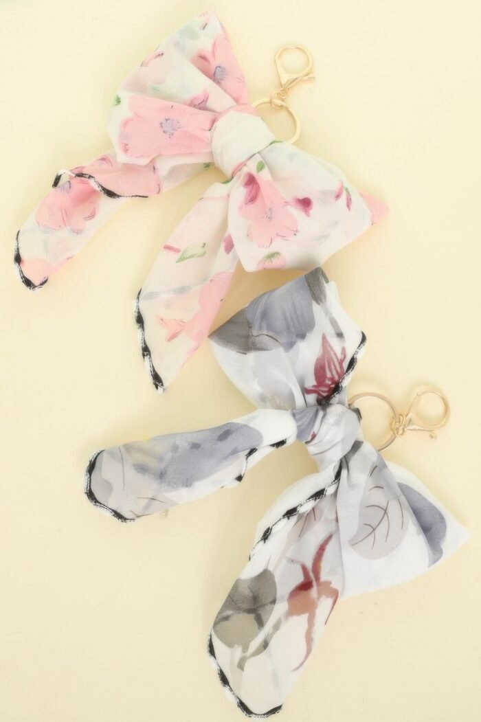 Floral Theme Scarf Bow Bag Charm Keychain - Image 3