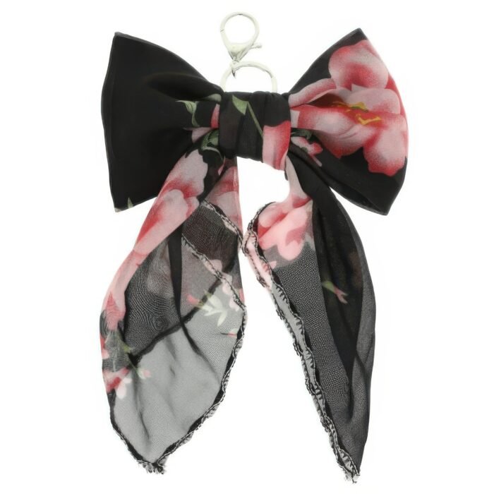 Rose Bloom Scarf Bow Bag Charm Keychain - Image 1