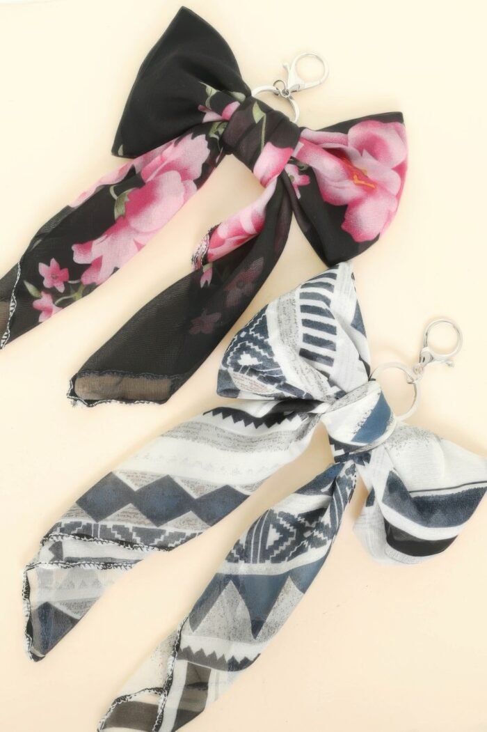 Rose Bloom Scarf Bow Bag Charm Keychain - Image 3