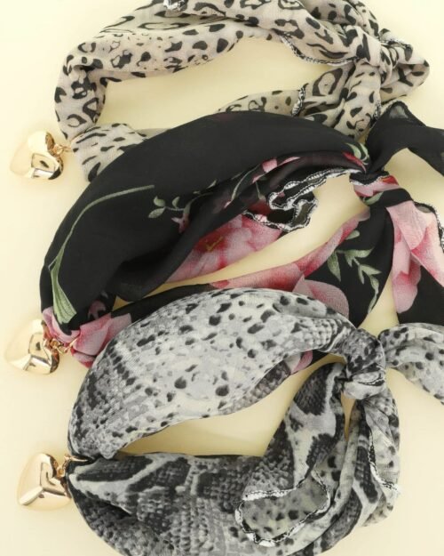 graphic print heart pendant scarf tie necklace