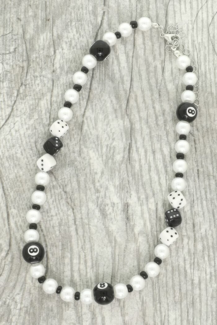 Western Gambling Theme 8 Ball Beaded Necklace - Image 1