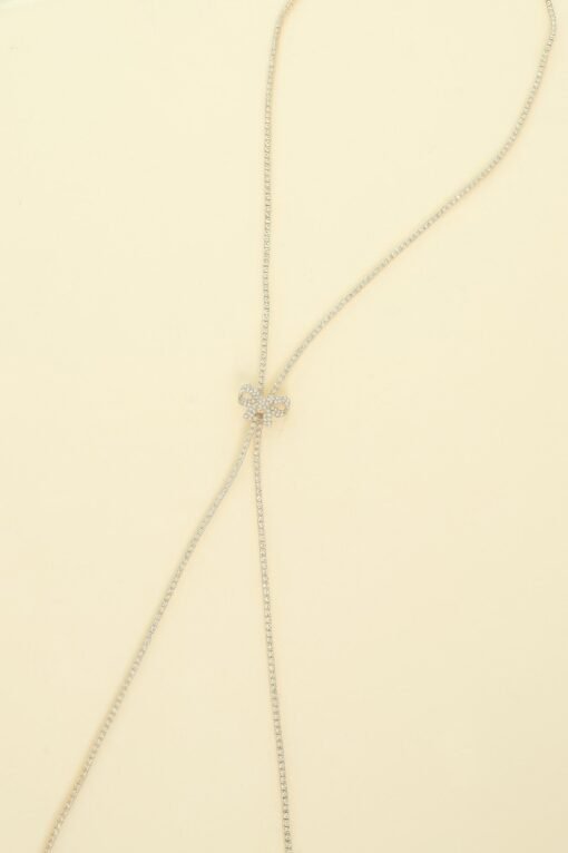 Rhinestone Bow Charm Bolo Necklace
