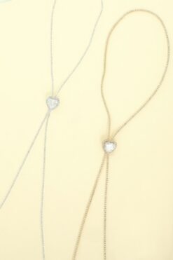 Bezel Set Crystal Heart Charm Bolo Necklace