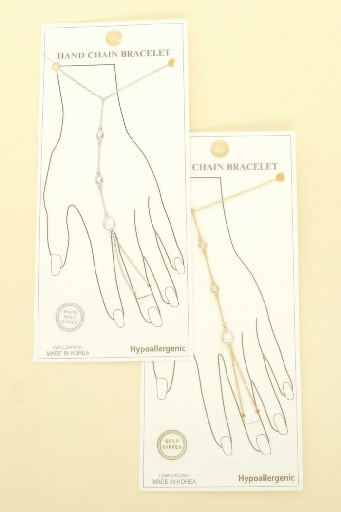 Gold Plated Cz Cable Chain Hand Bracelet - Image 1