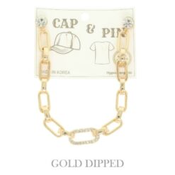 Gold Plated Rolo Paperclip Link Cap Chain And Pin