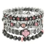 4pc Western Jeweled Beaded Cross Bracelet Set