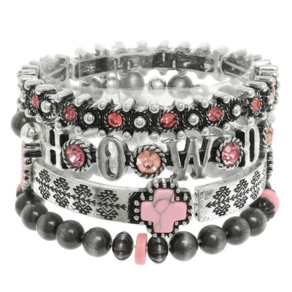 4pc Western Jeweled Beaded Cross Bracelet Set