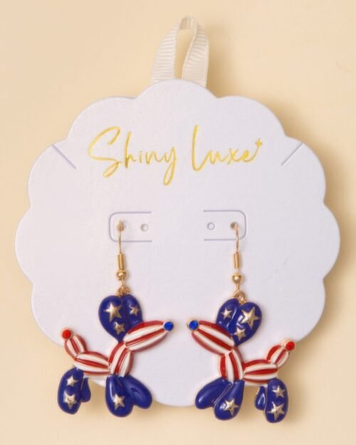 Patriotic Balloon Dog Dangle Earrings