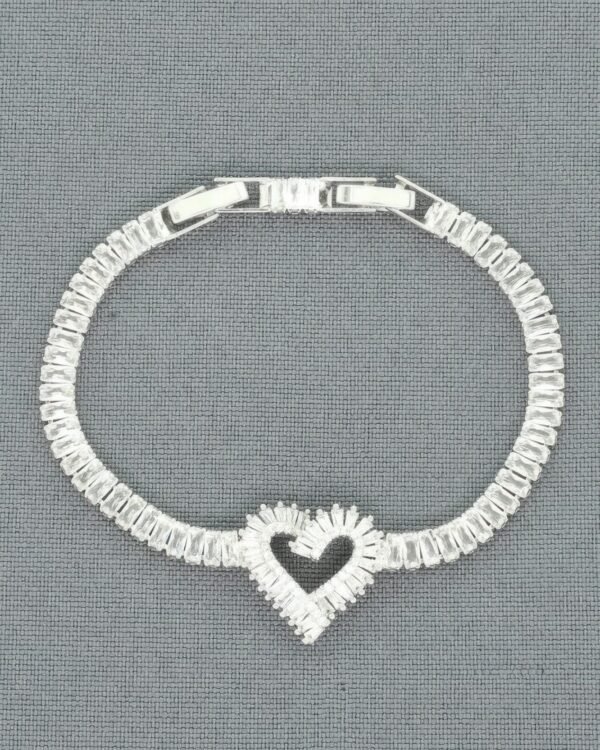 White Gold Plated Cz Heart Bracelet