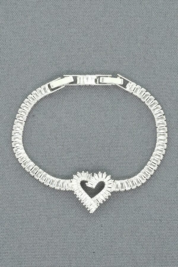 White Gold Plated Cz Heart Bracelet