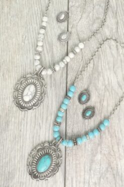 Western Oval Turquoise Concho Beaded Necklace Set