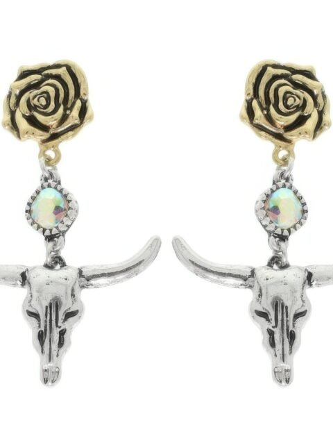 Western Floral Steer Skull Earrings