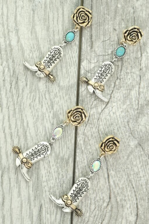 Western Floral Cowboy Boot Earrings