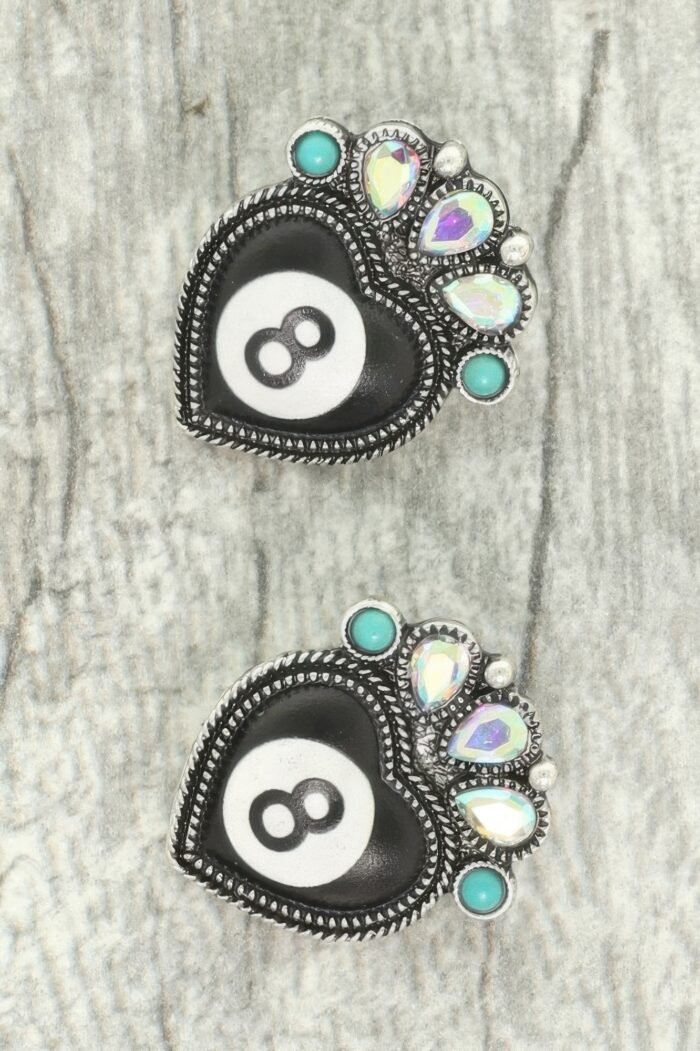 Western 8 Ball Heart Post Earrings - Image 1