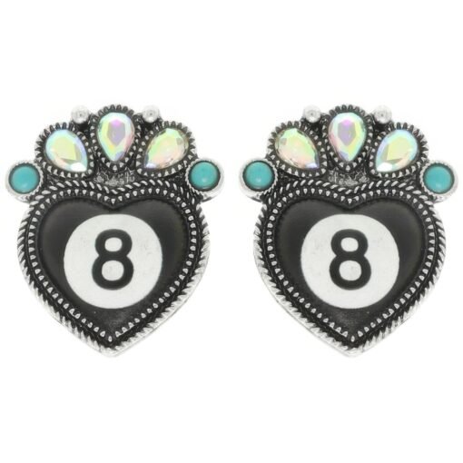 Western 8 Ball Heart Post Earrings
