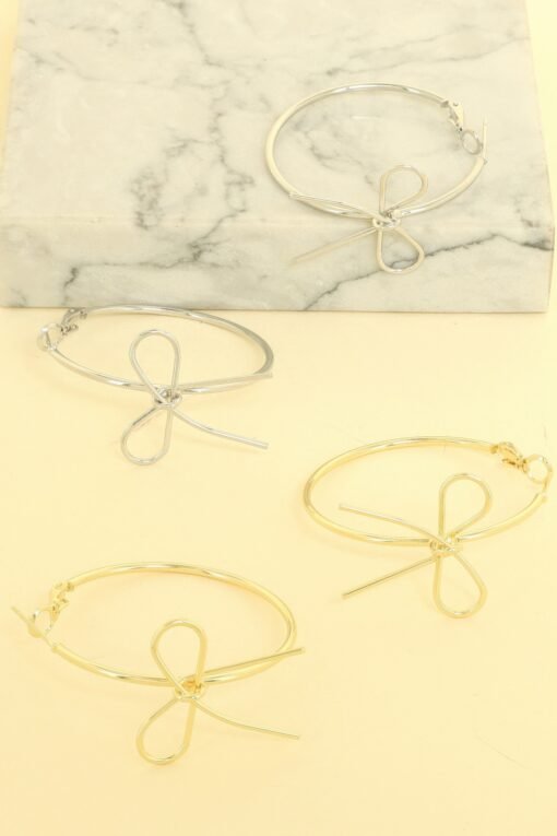 Polished Long Tail Bow Hoop Earrings