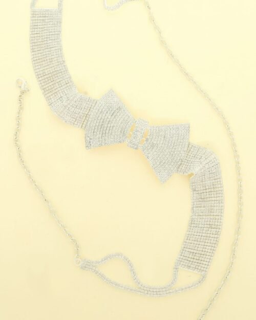 Rhinestone Pave Bowtie Motif Buckle Belt