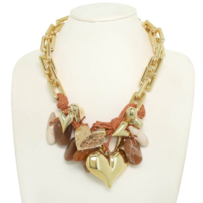 Stone Theme Necklace With Heart Pendants - Image 2