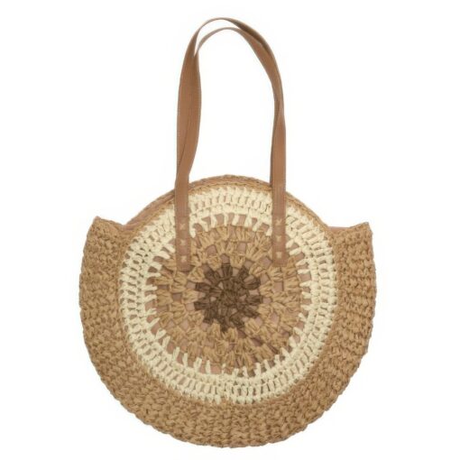 Round Straw Patterned Woven Shoulder Bag 16l