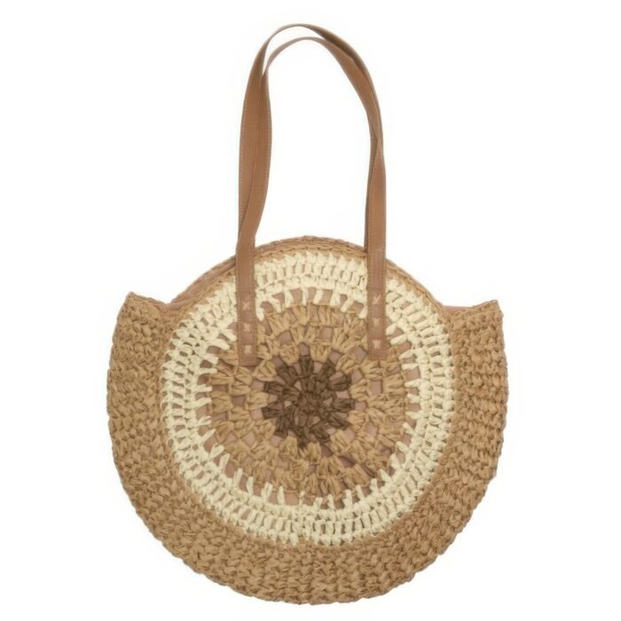Round Straw Patterned Woven Shoulder Bag 16l - Image 1