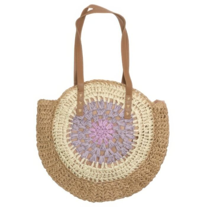 Round Straw Patterned Woven Shoulder Bag 16l - Image 2
