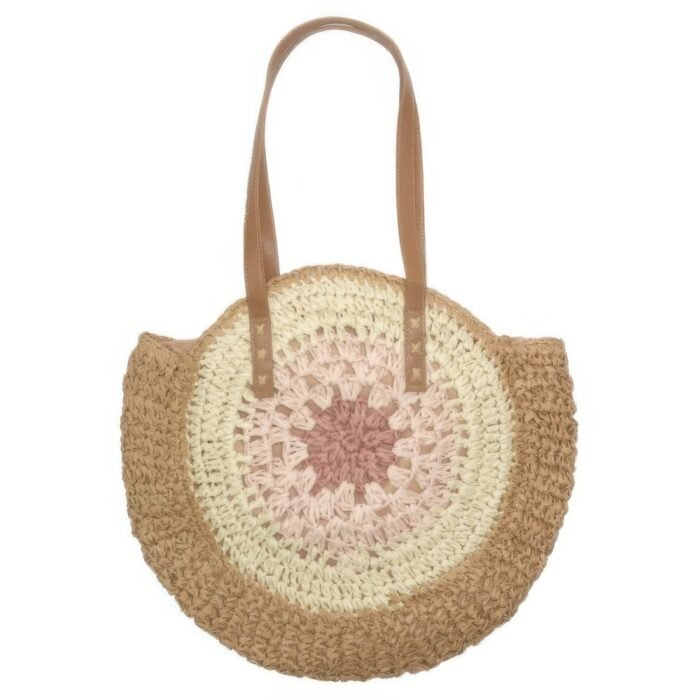 Round Straw Patterned Woven Shoulder Bag 16l - Image 3